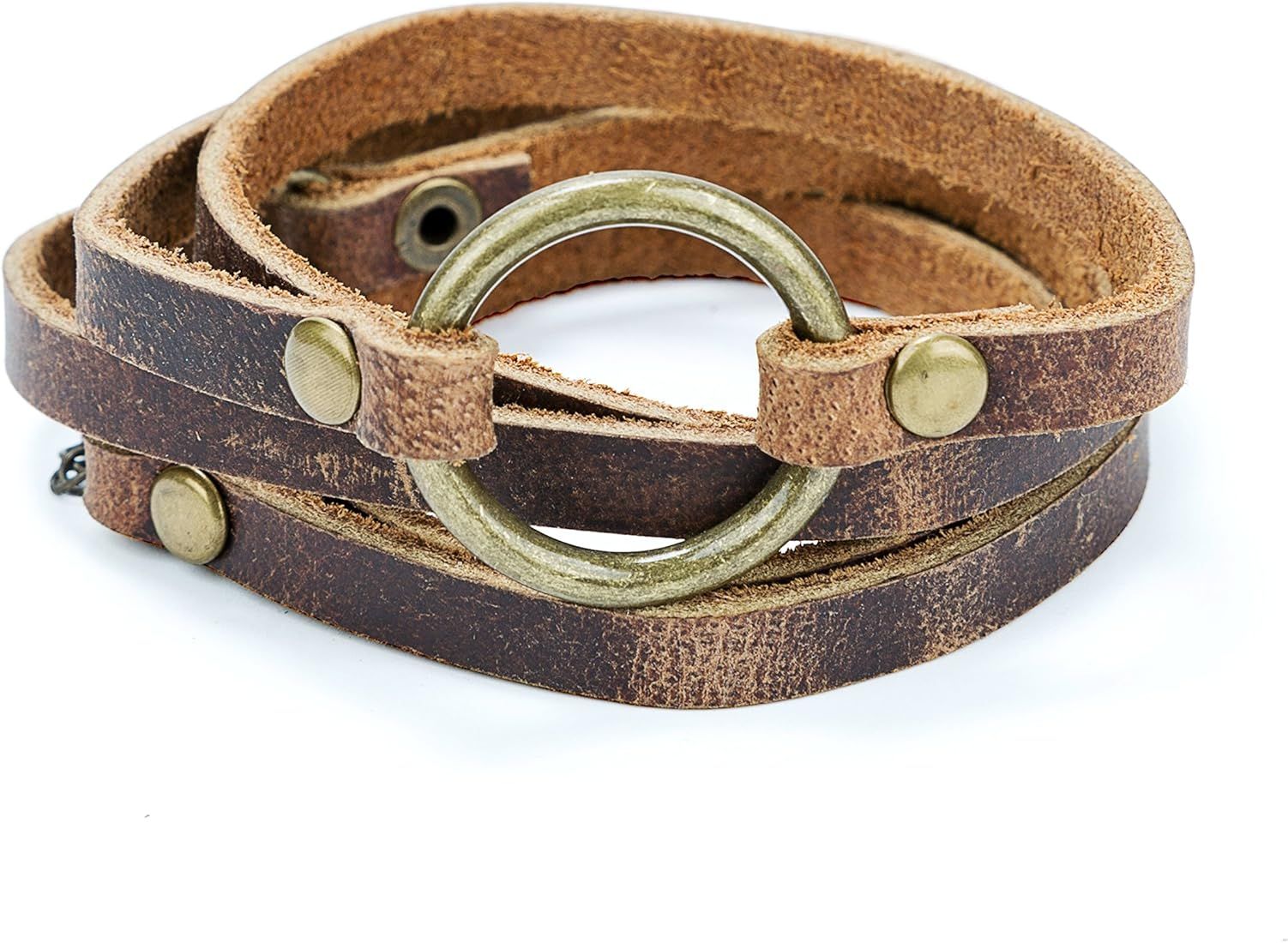 SPUNKYsoul Handmade 5 Wrap Leather Circle Bracelet for Women | Amazon (US)