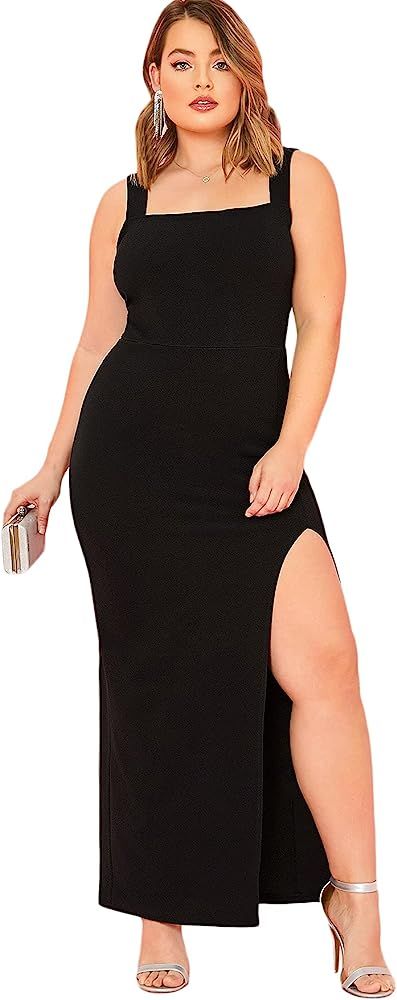 MakeMeChic Women's Plus Size Split Thigh High Waist Strappy Maxi Dress | Amazon (US)