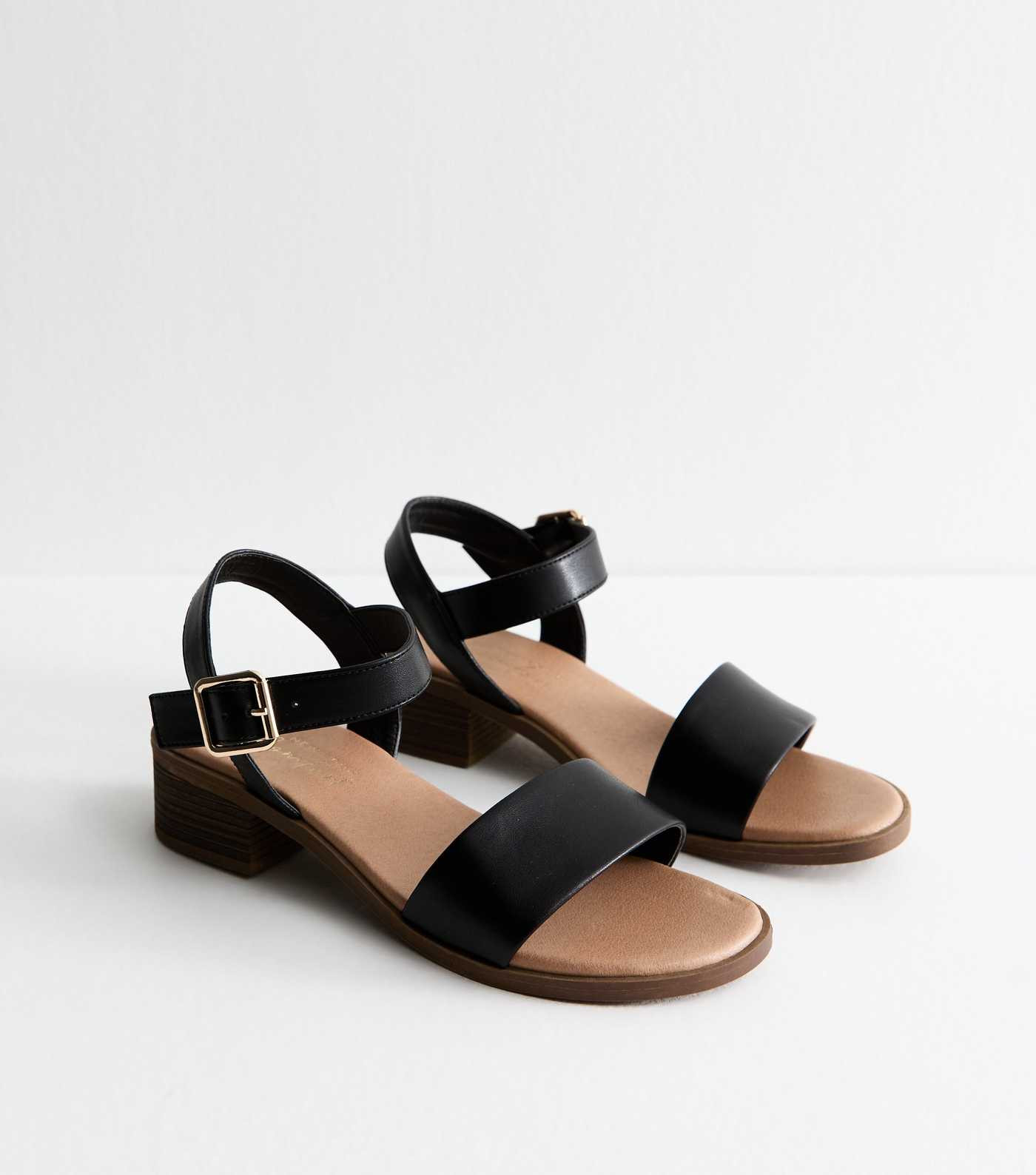 Wide Fit Black Wide Strap Faux Leather Sandals | New Look | New Look (UK)