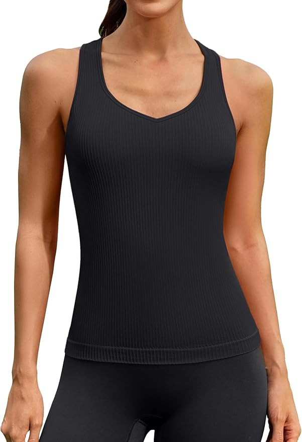 ATTRACO Workout Tank Top for Women Built-in Bra Athletic Tank Sweetheart Neck Seamless Yoga Top | Amazon (US)