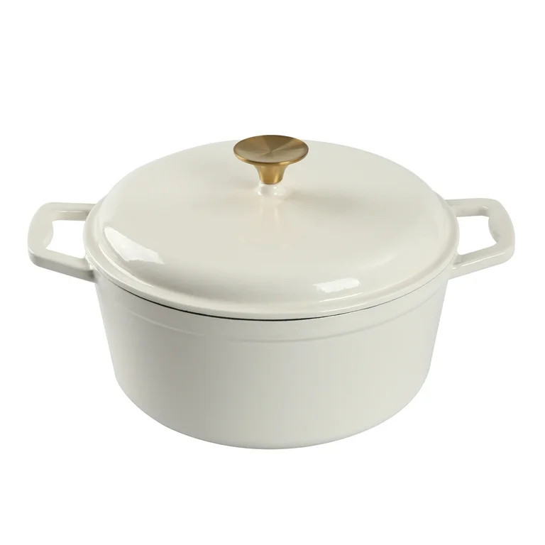 Mainstays 4.75 Quart Round Enameled Cast Iron Dutch Oven with Lid White - Walmart.com | Walmart (US)