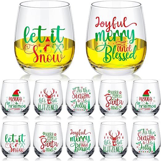 12 Pcs Christmas Wine Glass 12oz Xmas Wine Glass Funny Christmas Themed Wine Glass Cups Christmas... | Amazon (US)