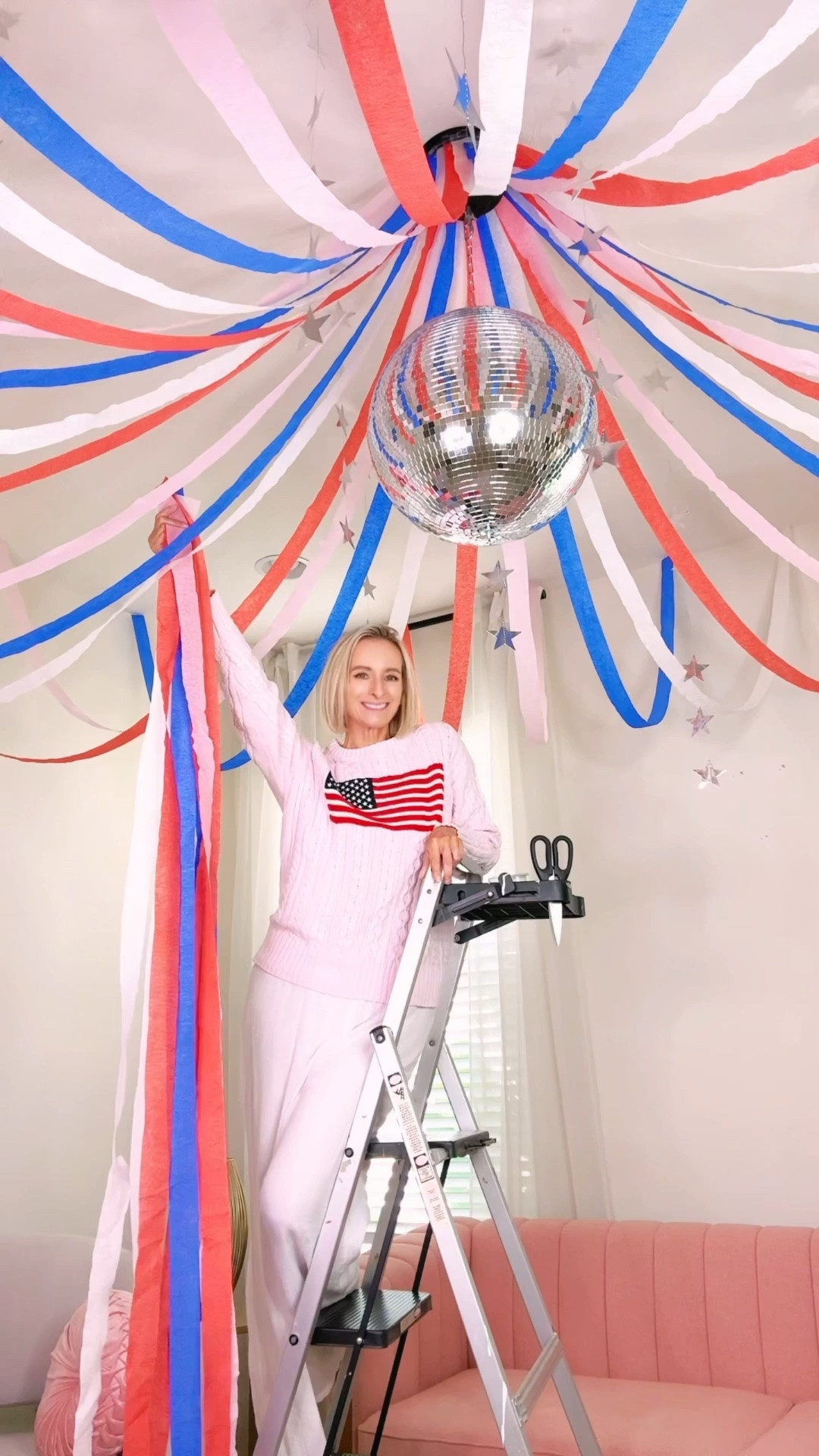 Everything I used for this 4th of July ceiling decor! Also my American flag sweater, and pink sofa too!

#LTKHome #LTKSeasonal #LTKdayinmylife