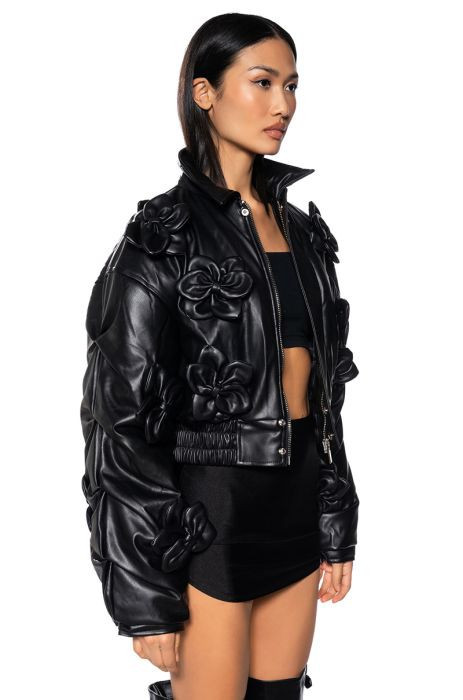 IN BLOOM FAUX LEATHER BOMBER | AKIRA