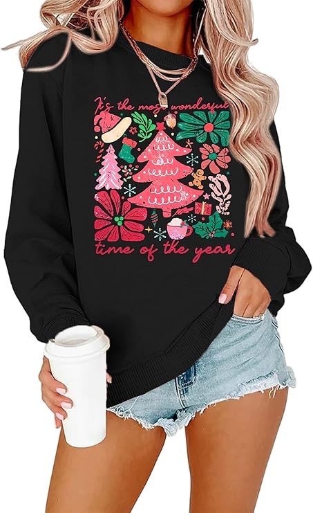 ASTANFY Merry Christmas Sweatshirts For Women: Christmas Tree Graphic Sweatshirts Grinch Long Sle... | Amazon (US)