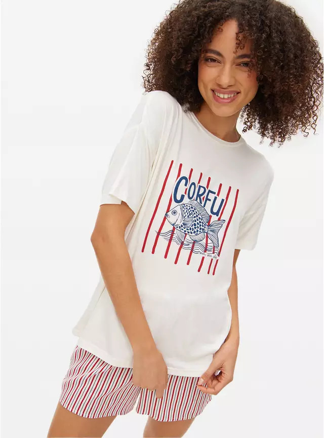 Corfu Printed Red Stripe Pyjama Set XXL | Tu Clothing