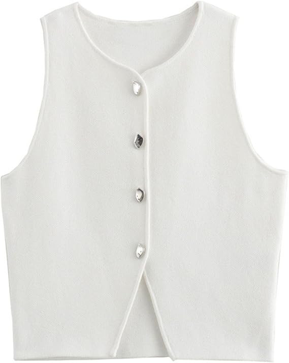 FindThy Women’s Cropped Knit Vest Trendy Crewneck Sleeveless Button Down Slim Fit Solid Color S... | Amazon (US)