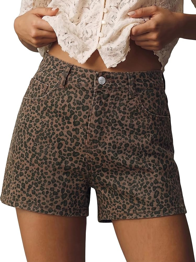 luvamia Jean Shorts for Women Trendy High Waisted Cheetah Leopard Animal Print Stretchy Denim Sho... | Amazon (US)