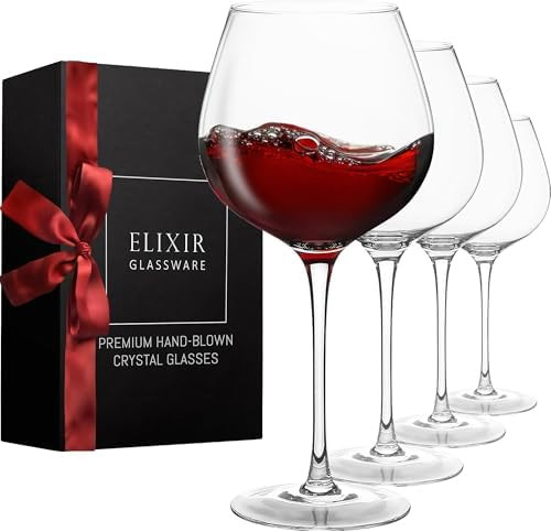 ELIXIR GLASSWARE Red Wine Glasses - Extra Large Crystal Wine Glasses 4 Set, Hand Blown - Long Ste... | Amazon (US)