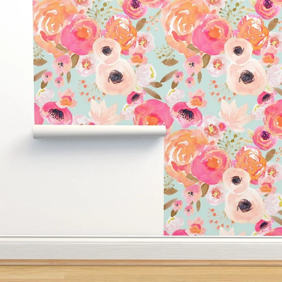 Romantic Flower Wallpaper  Bloom Blush Florals by - Etsy | Etsy (US)