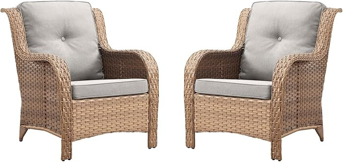 Rilyson Patio Furniture Chairs Outdoor Chair - 2 Piece Wicker Rattan Chairs Set with High Back and Deep Seating for Deck Porch Balcony Backyard Garden(Yellow/Beige) | Amazon (US)