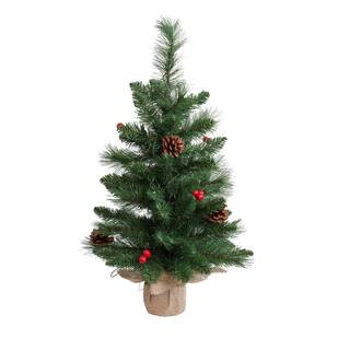 Astella 2 ft. Pre-Lit Artificial Christmas Tree with Decorative Pinecones and Burlap Base 1940619... | The Home Depot
