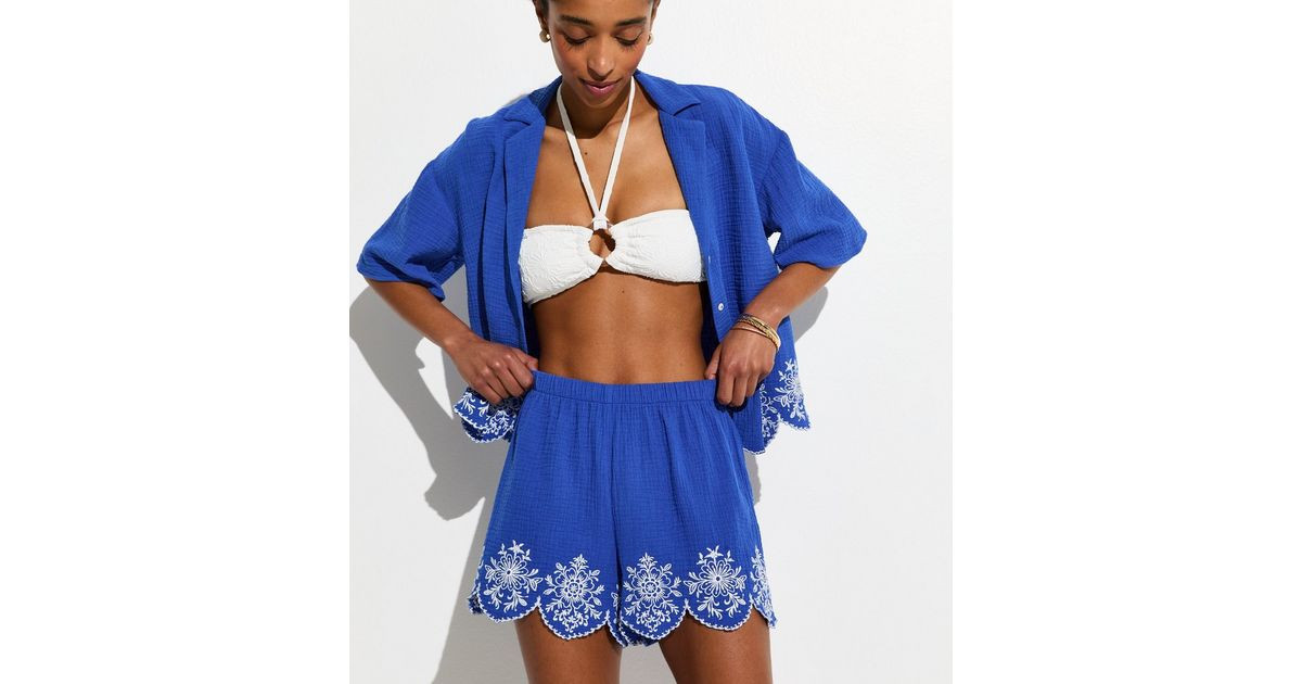 Blue Embroidered Beach Shorts | New Look | New Look (UK)