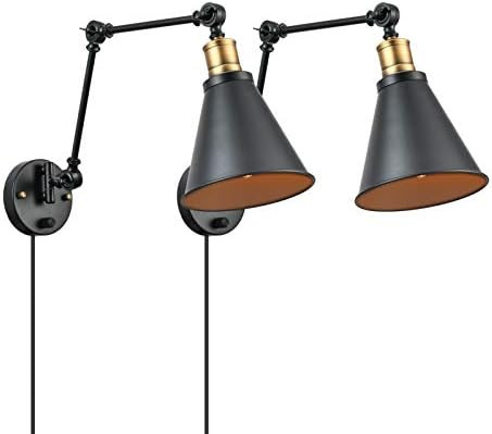 Swing Arm Wall Sconces Plug in Vintage Wall Lights Hardwired Wall Lamps with Black and Brass Matt... | Amazon (US)