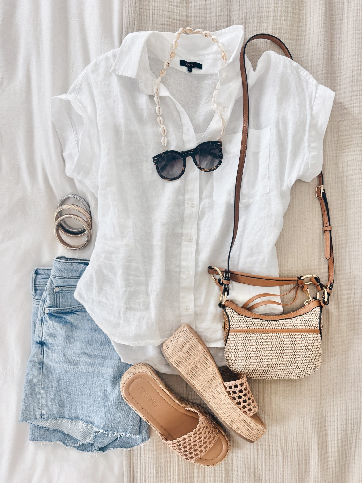 Summer outfit. Travel outfit. I have size small in the linen top and 28 in the denim
Shorts. I always size up one in denim
Shorts for a more relaxed fit.

#LTKootd #LTKgrwm