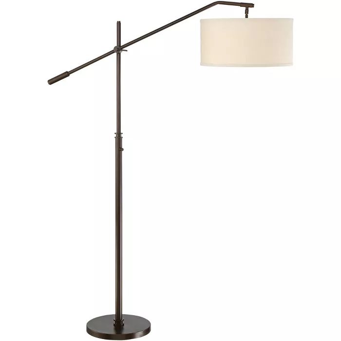 Possini Euro Design Industrial Floor Lamp Adjustable Arm Oiled Bronze Metal Light Brown Linen Dru... | Target