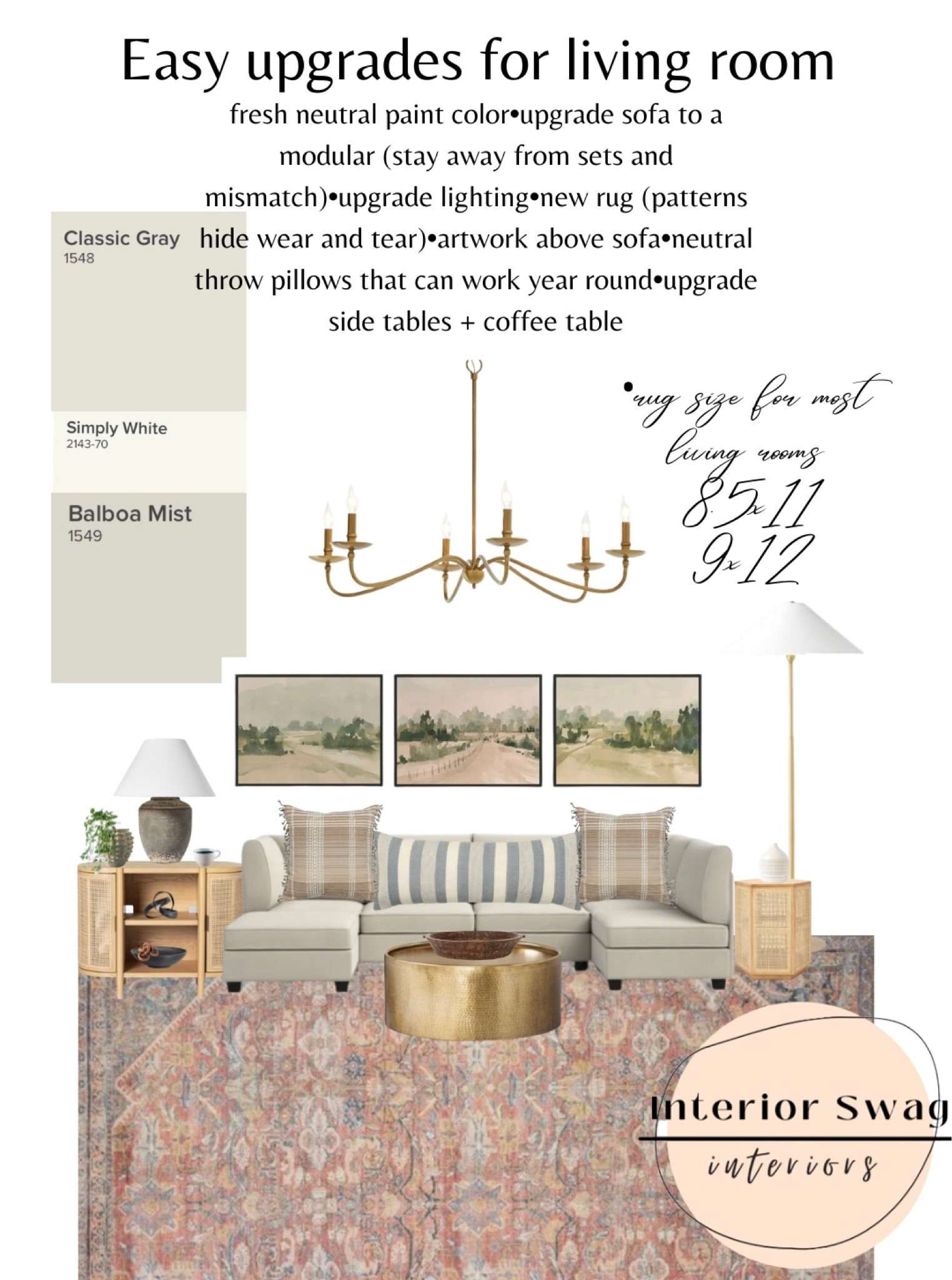 Brass chandelier, modular sofa, studio McGee side table, Target lamp, floor lamp, Loloi rugs

#LTKhome #LTKstyletip #LTKunder100