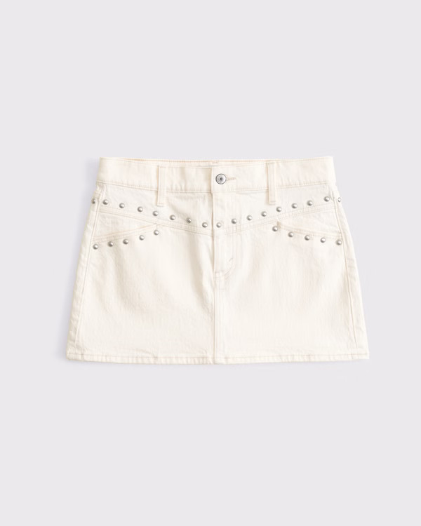 Mid Rise Studded Denim Mini Skirt | Abercrombie & Fitch (US)
