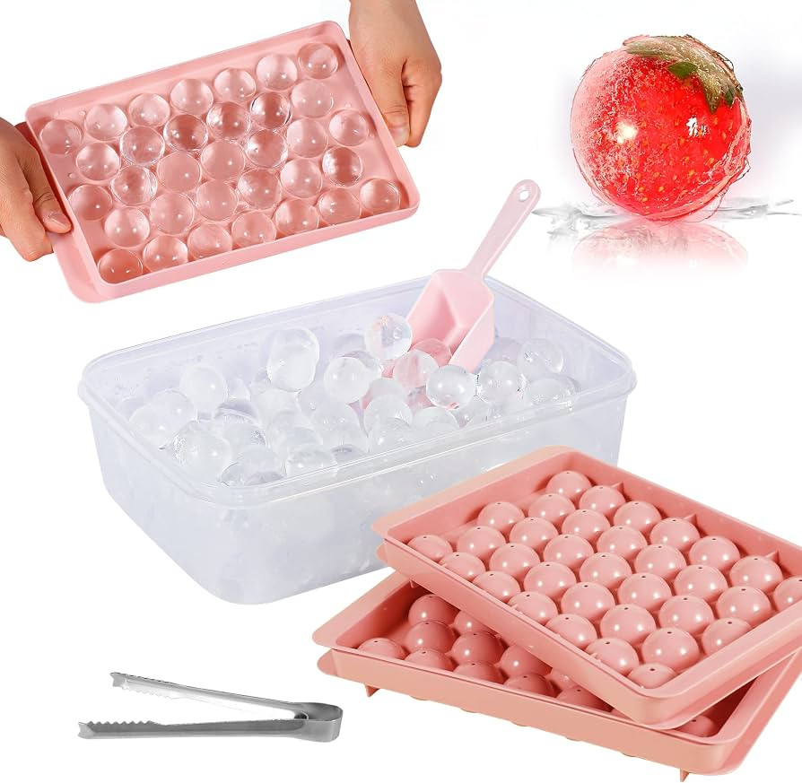 Round Ice Cube Tray, Ice Ball Maker Mold for Freezer with Lid & Bin, Easy Release Mini Sphere Ice... | Amazon (US)