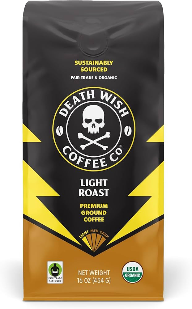 Death Wish Coffee, Organic and Fair Trade, Light Roast Ground Coffee, 16oz | Amazon (US)