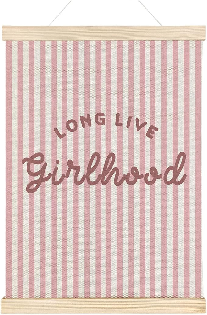 Nrleey Long Live Girlhood Wall Decor with Wooden Poster Hanger - Girls Room Decor, Preppy Pink an... | Amazon (US)