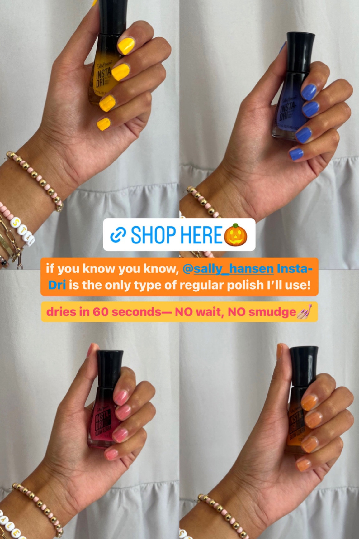 #ad your sign to run to @target and pick up these @sally_hansen Insta-Dri Glowa-In-The-Dark nail polishes 🎃✨💅🏼 because nothing beats a spooky manicure for Halloween. #Target #TargetPartner  #SallyHansen

shades featured:
A Scare Is Born 
Ahead of The Carve
Be Witcha Soon
Where My Gouls At? 
