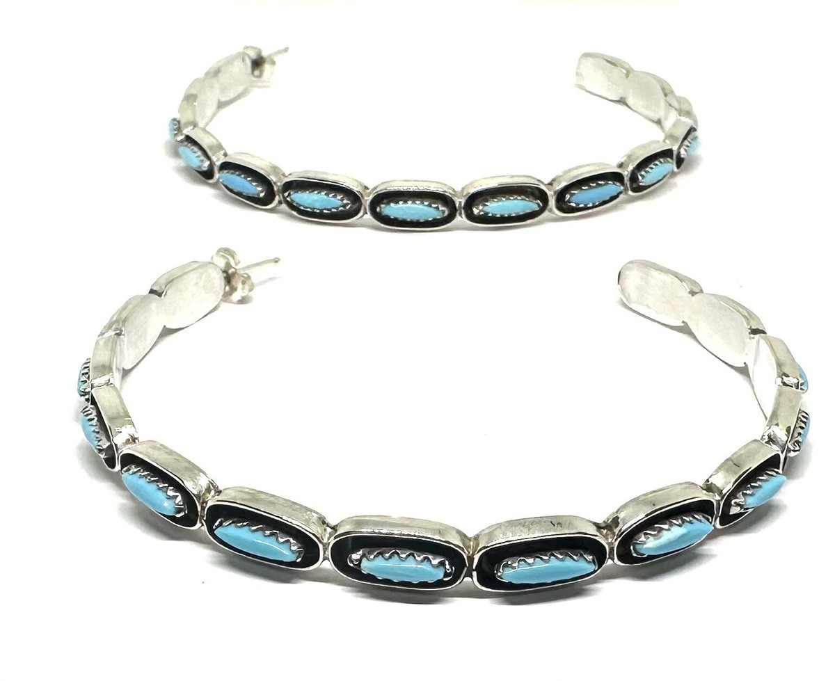 Native American sterling silver Zuni handmade Turquoise Hoop Dangle earring  | eBay | eBay US