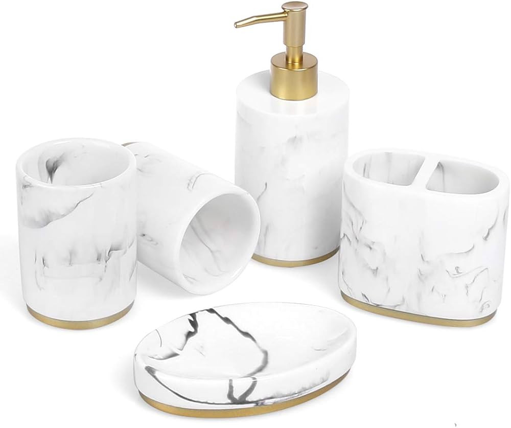 Haturi Bathroom Accessories Set, 5 Pcs Marble Look Bathroom Sets for Counter Top Restroom Apartme... | Amazon (US)