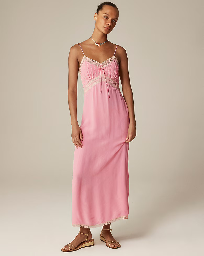 Pintuck lace-trim slip dress in crepe de chine | J. Crew US