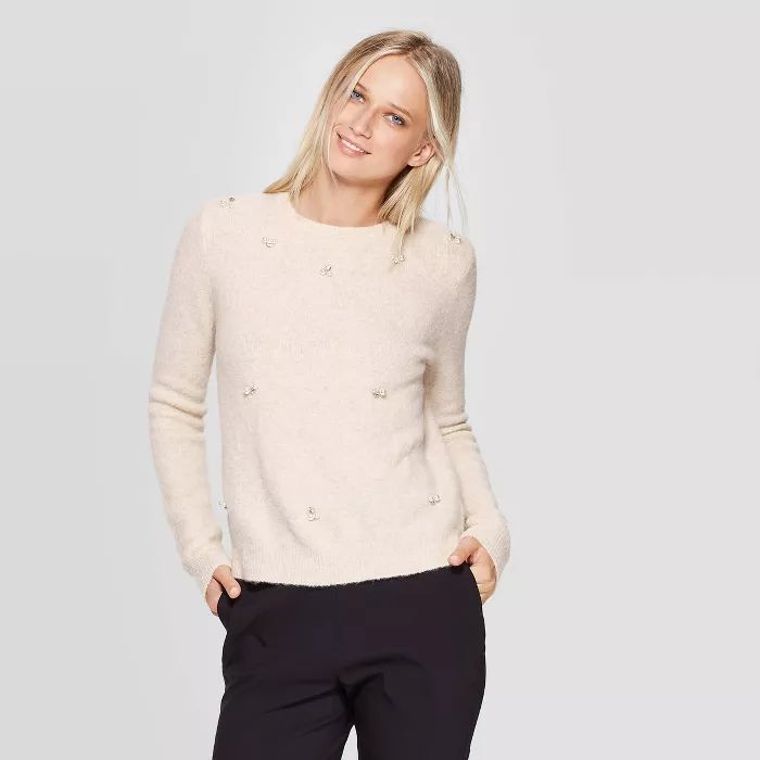 Women's Long Sleeve Embellished Crewneck Pullover Sweater - Who What Wear™ | Target