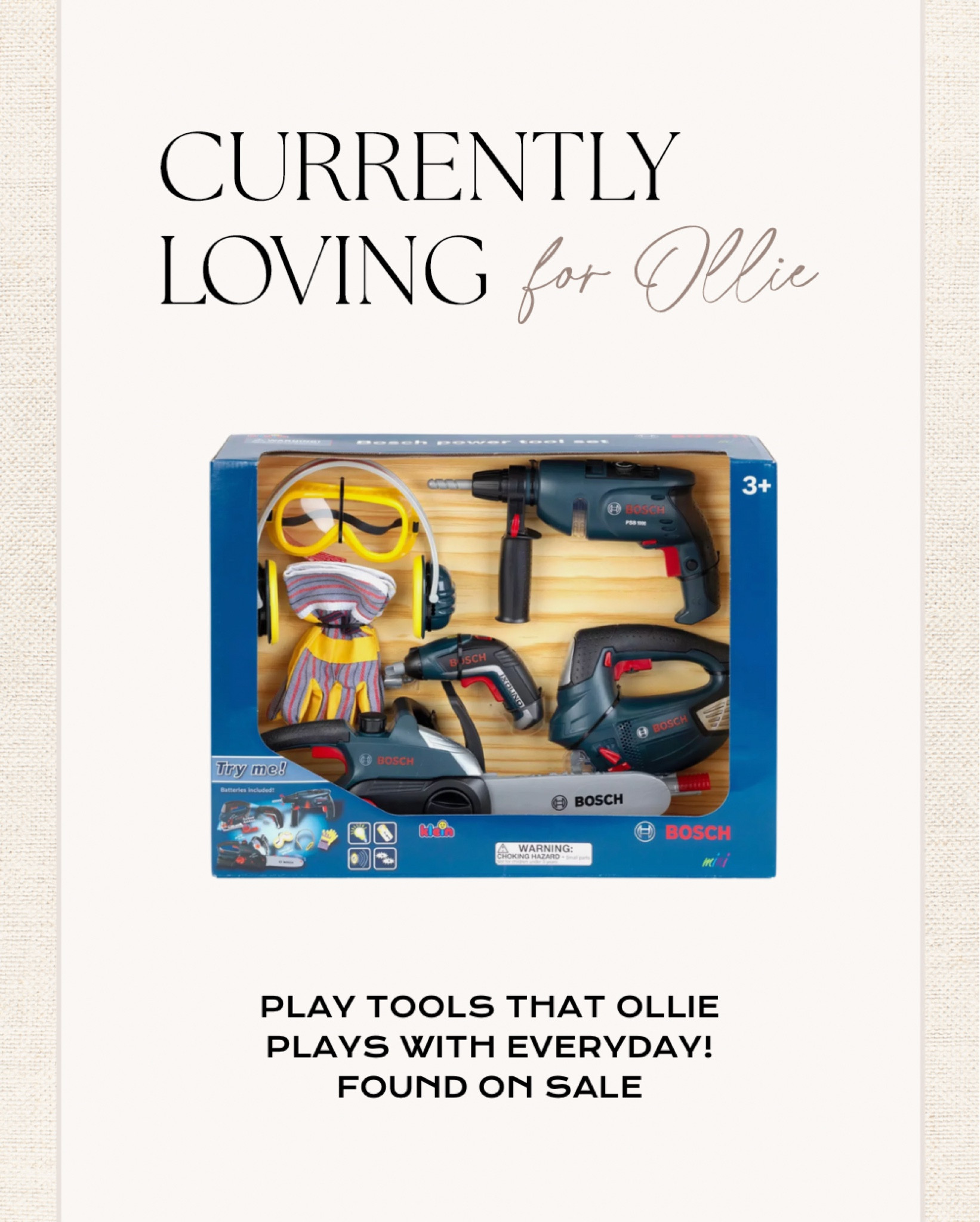 The play tool set that Ollie plays with at his workbench… we found for him for Xmas and these are by far his favorite. They make the cutest noises an light up when pressure applied! 

Toddler tools, play tool set 

#LTKkids