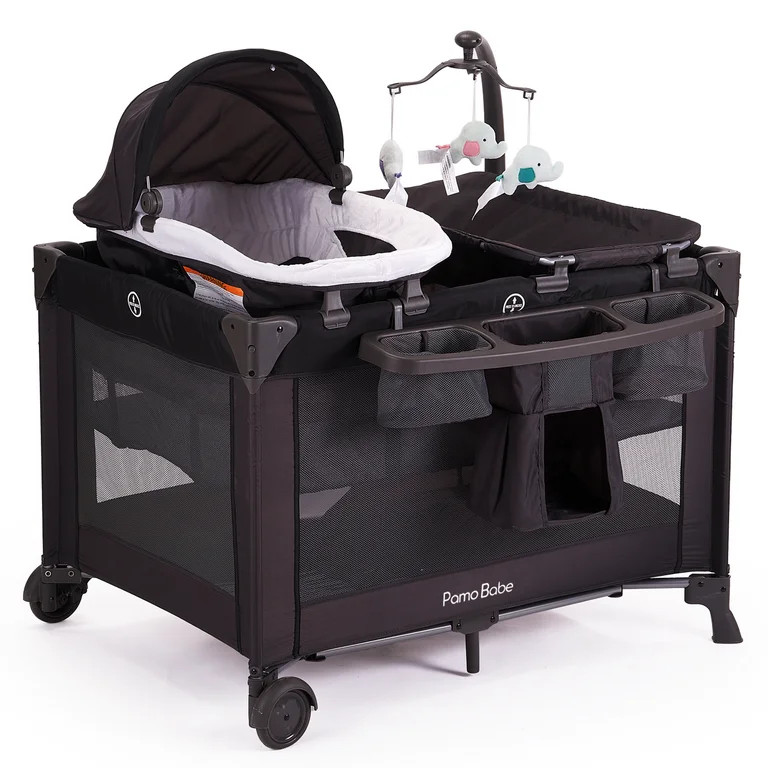 Pamo Babe Unisex Nursery Center Playard with Bassinet & Changing Table, Black | Walmart (US)