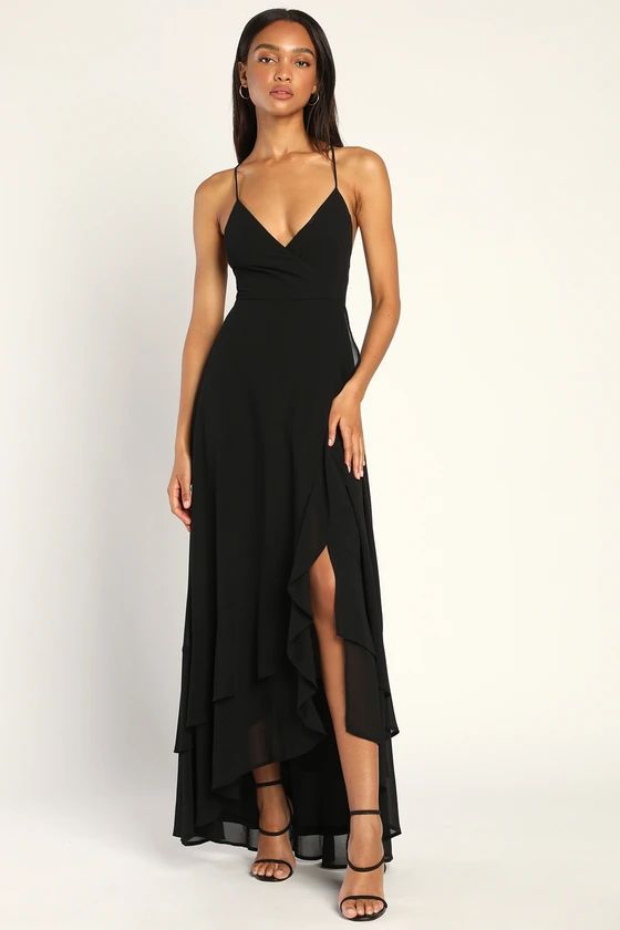 In Love Forever Black Lace-Up High-Low Maxi Dress | Lulus (US)