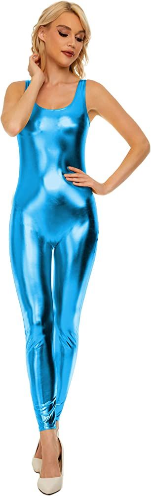 Women Shiny Metallic Tank Unitards Full Body One Piece Sleeveless Bodysuit for Dance Costumes | Amazon (US)