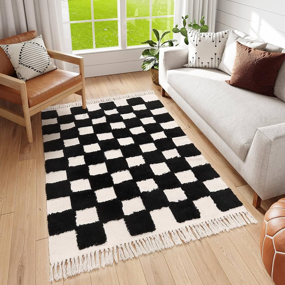 Lahome Checkered Boho Rug for Bedroom, 4x6 Living Room Rug Washable Black and White Area Rug with... | Amazon (US)