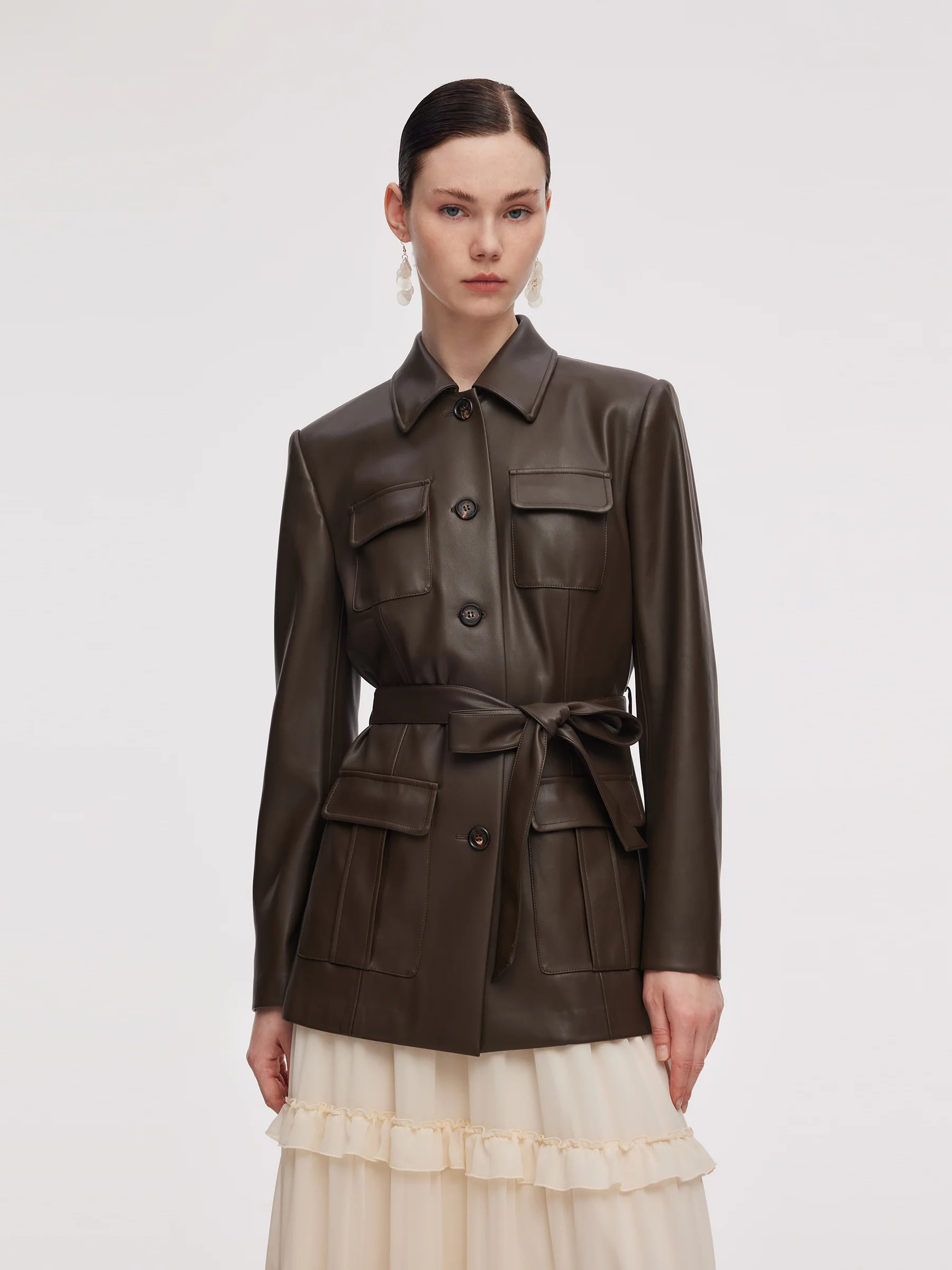 Veste à ceinture auto-attachée en cuir PU pour femmes | GOELIA