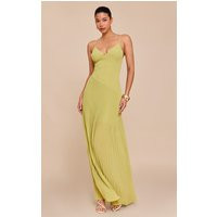Lime Woven Pleated Hem Detail Spaghetti Maxi Dress | PrettyLittleThing UK