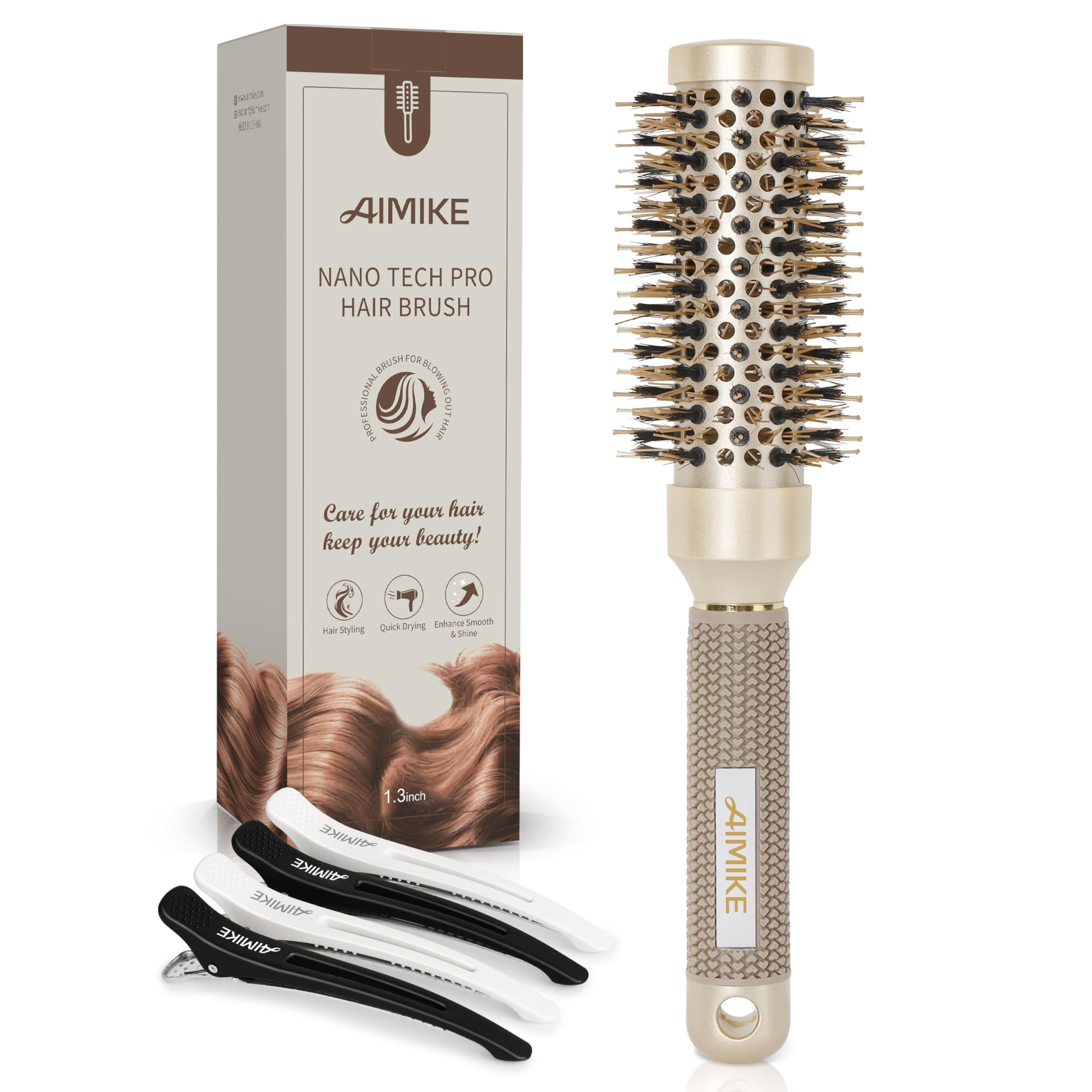 AIMIKE Cepillo redondo, barril de 1.3 pulgadas, cerámica nano térmica y tecnología iónica, ce... | Amazon (US)
