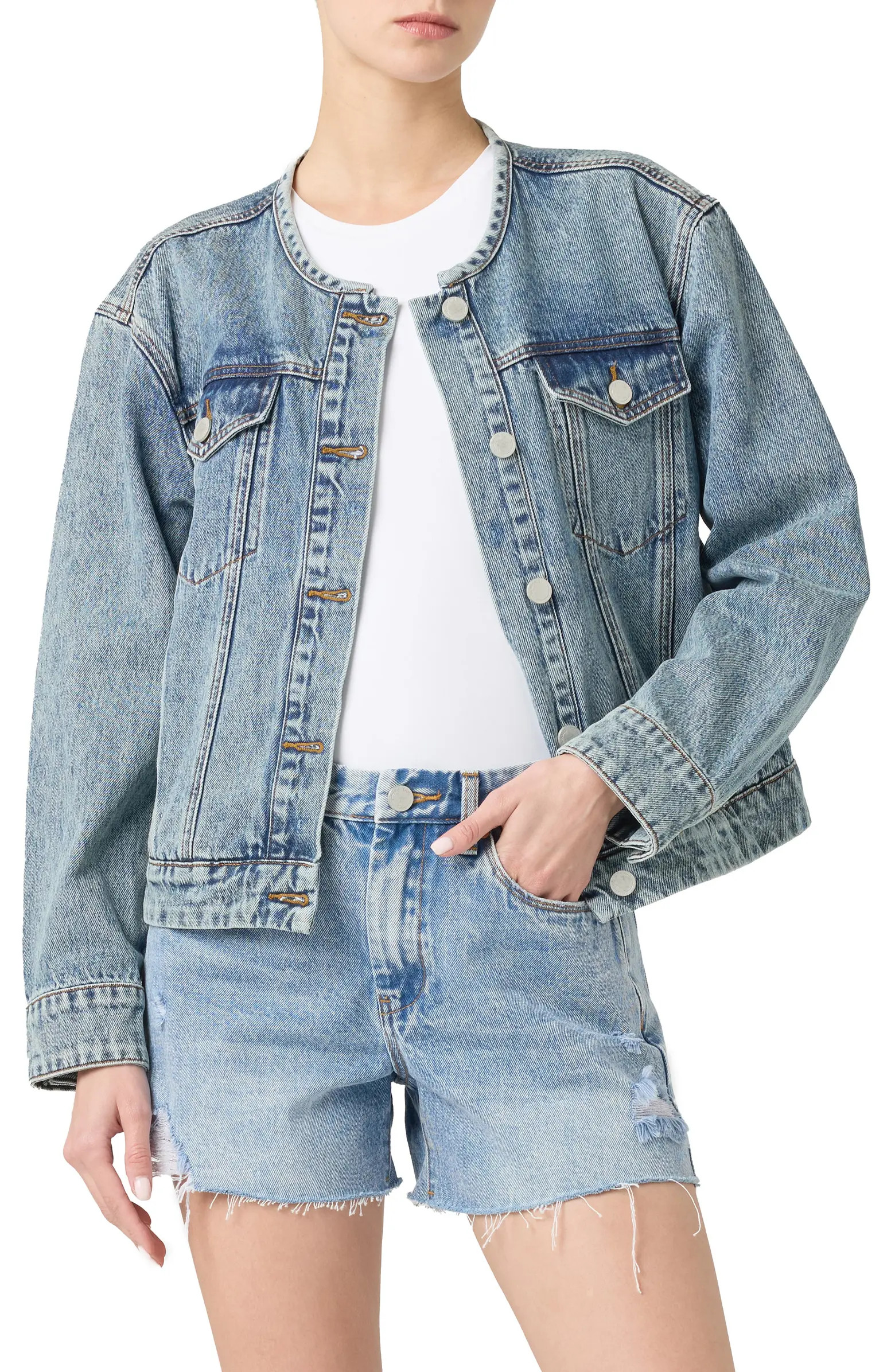 BLANKNYC Collarless Denim Trucker Jacket | Nordstrom | Nordstrom