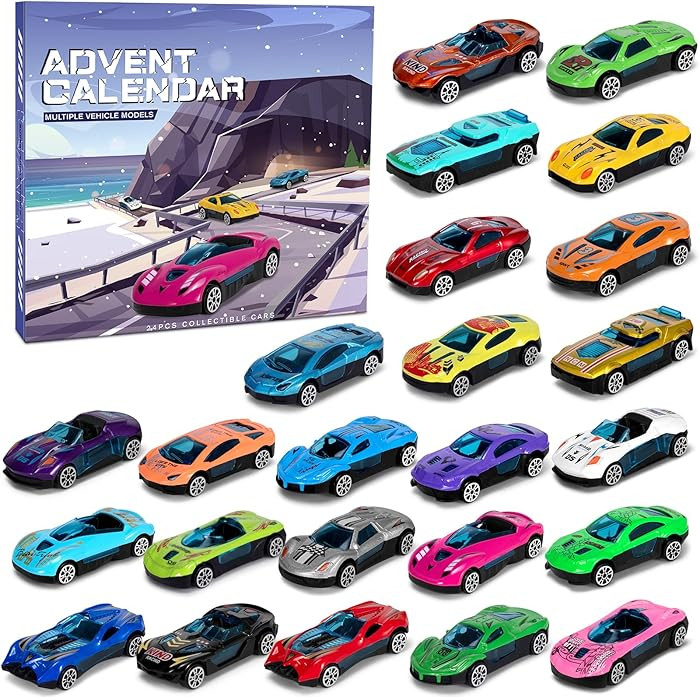 Calendario de Adviento de autos 2025 para niños, paquete de 24 vehículos de aleación de juguet... | Amazon (US)
