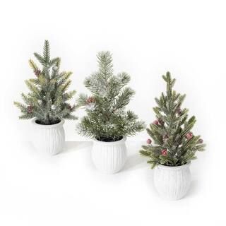 SULLIVANS 12 in. Green Artificial Potted Pine Tree - Set of 3 TR1118 - The Home Depot | The Home Depot