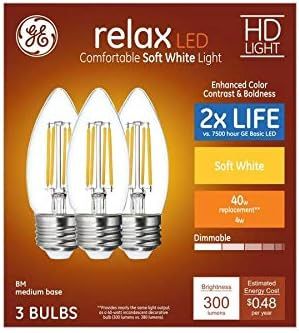 GE Relax 3-Pack 40 W Equivalent Dimmable Soft White B LED Light Fixture Light Bulbs 42287 | Amazon (US)