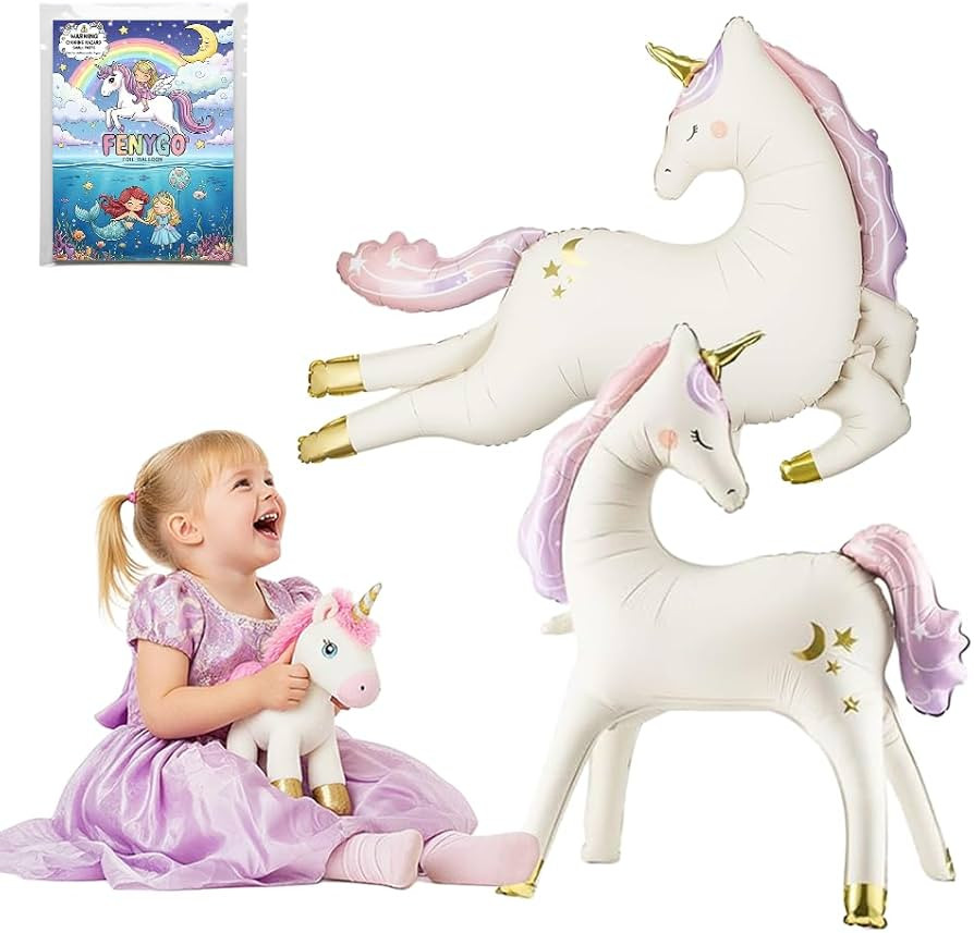 Giant Unicorn Balloon Pack (2pcs) – 45" Running and 38" Standing Unicorn Foil Balloon – Birth... | Amazon (US)