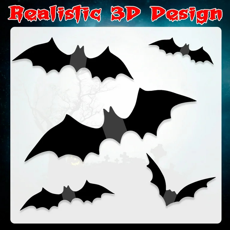 72 Pcs Halloween 3D Bats Decoration, 5 Different Sizes Realistic PVC Black Scary Bat Sticker for ... | Walmart (US)