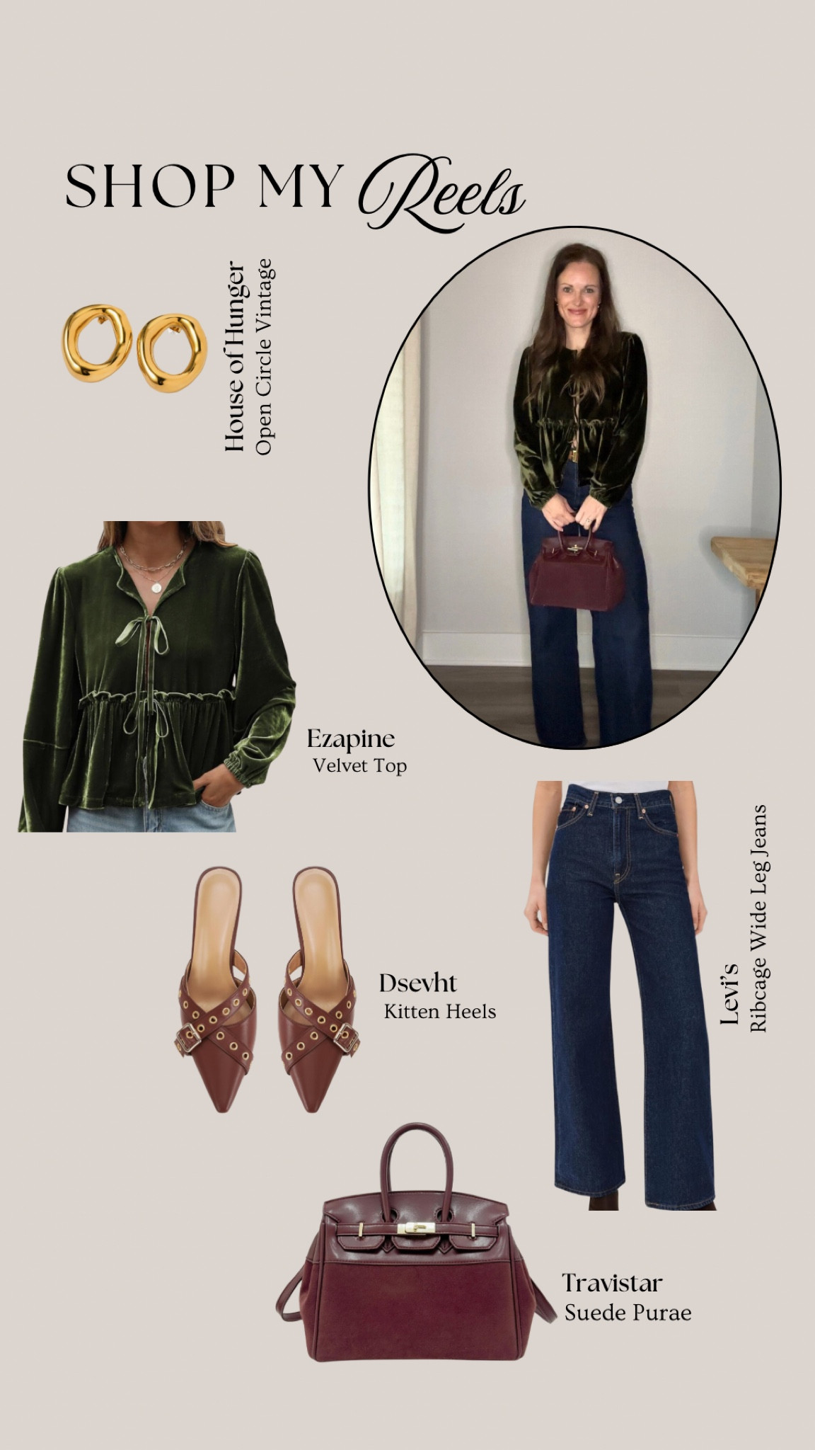 Shop My Reel ✨

Levi jeans, velvet top, heels, purse, bag, earrings, Amazon finds, winter outfit, date night outfit 

#LTKFindsUnder50 #LTKShoeCrush #LTKStyleTip