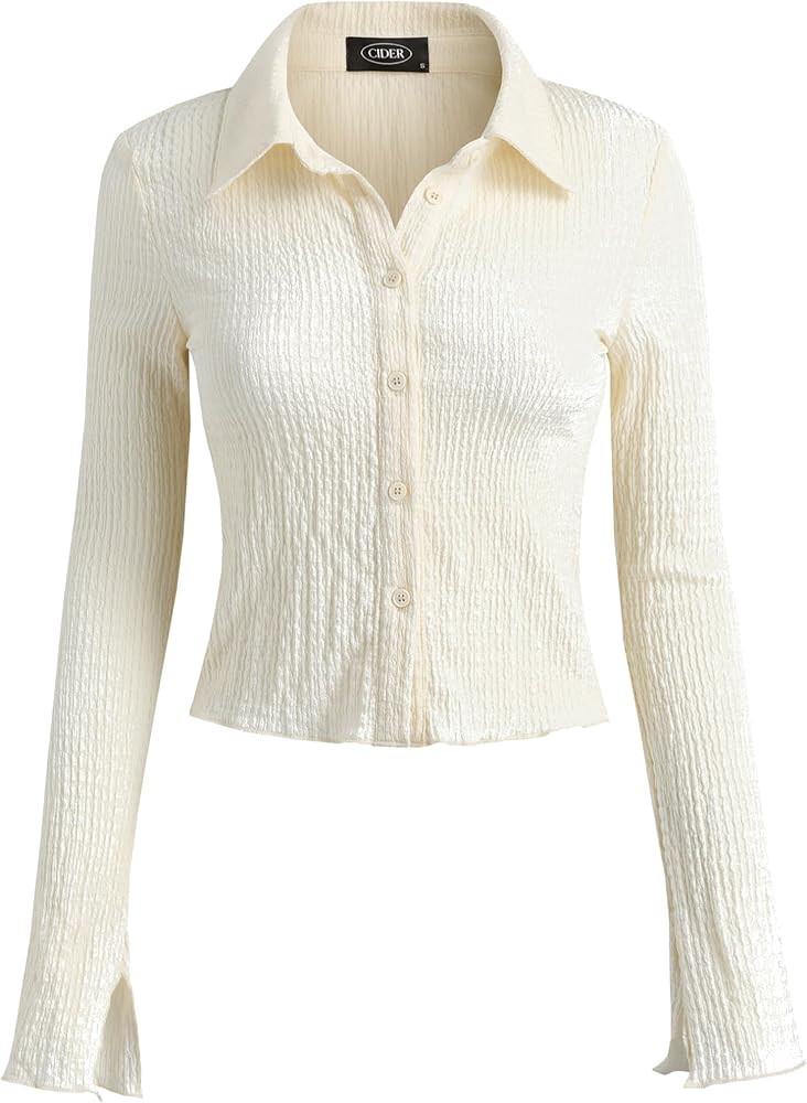 CIDER Women's Long Sleeve Shirts Bell Sleeve Button Down Casual Blouse Business Casual Office Out... | Amazon (US)