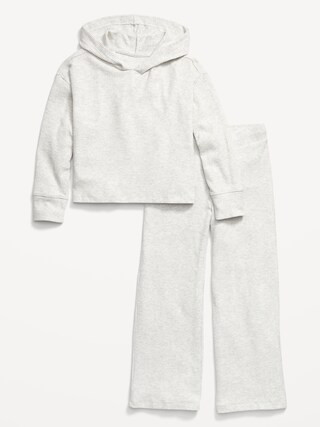 Cozy Rib-Knit Pullover Hoodie & Wide-Leg Sweatpants Set for Girls | Old Navy (US)