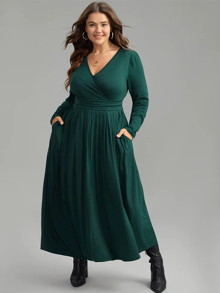 Supersoft Essentials Ruched Wrap Pleated Hem Dress | Bloomchic