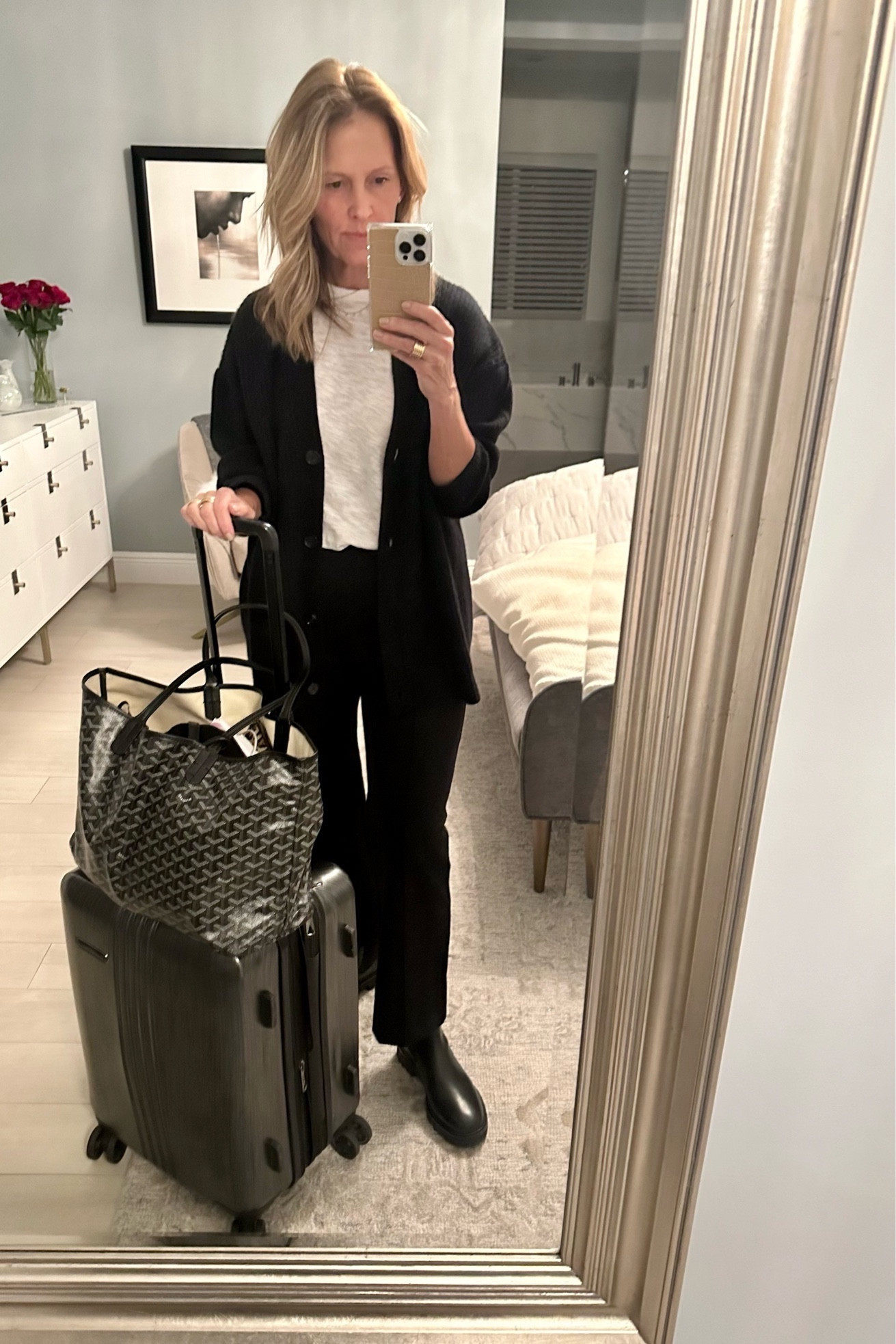 I don’t have a “Travel outfit” per se, it all depends on where I am going and plans when I land. I happen to love these new ponte knit pants. Ponte is a great travel fabric as it stretches, doesn’t wrinkle, and looks fresh upon landing. It looks great with a sneaker, heel, or boot depending on your plans!

#LTKtravel #LTKU #LTKover40