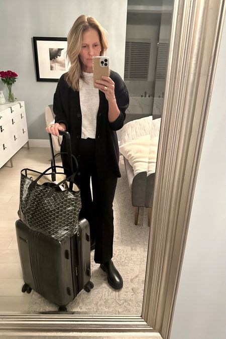 I don’t have a “Travel outfit” per se, it all depends on where I am going and plans when I land. I happen to love these new ponte knit pants. Ponte is a great travel fabric as it stretches, doesn’t wrinkle, and looks fresh upon landing. It looks great with a sneaker, heel, or boot depending on your plans!

#LTKtravel #LTKU #LTKover40